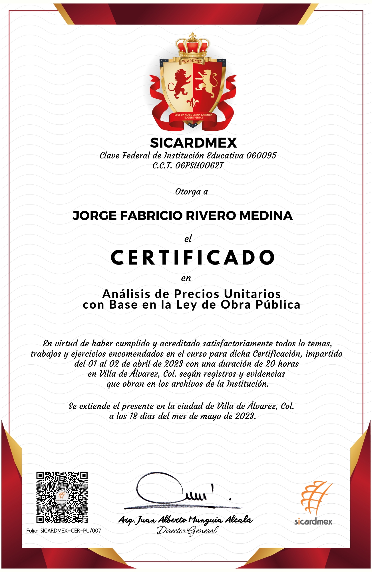 CERTIFICADO Jorge Fabricio Rivero Medina