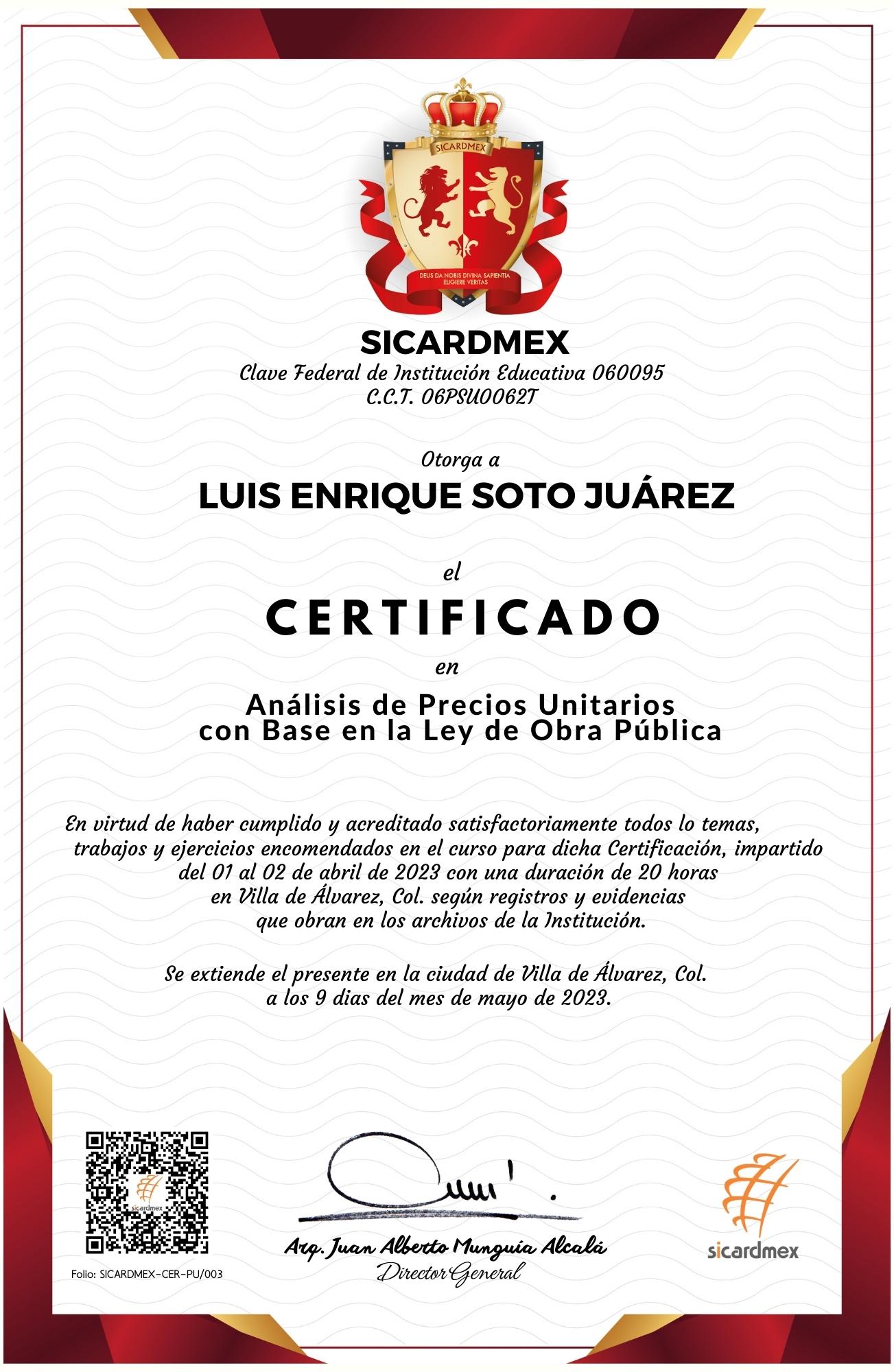 Certificado Luis Enrique Soto Juarez