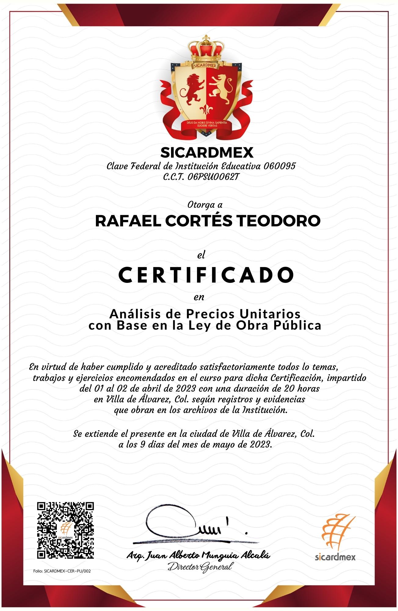 Certificado Rafael Cortes