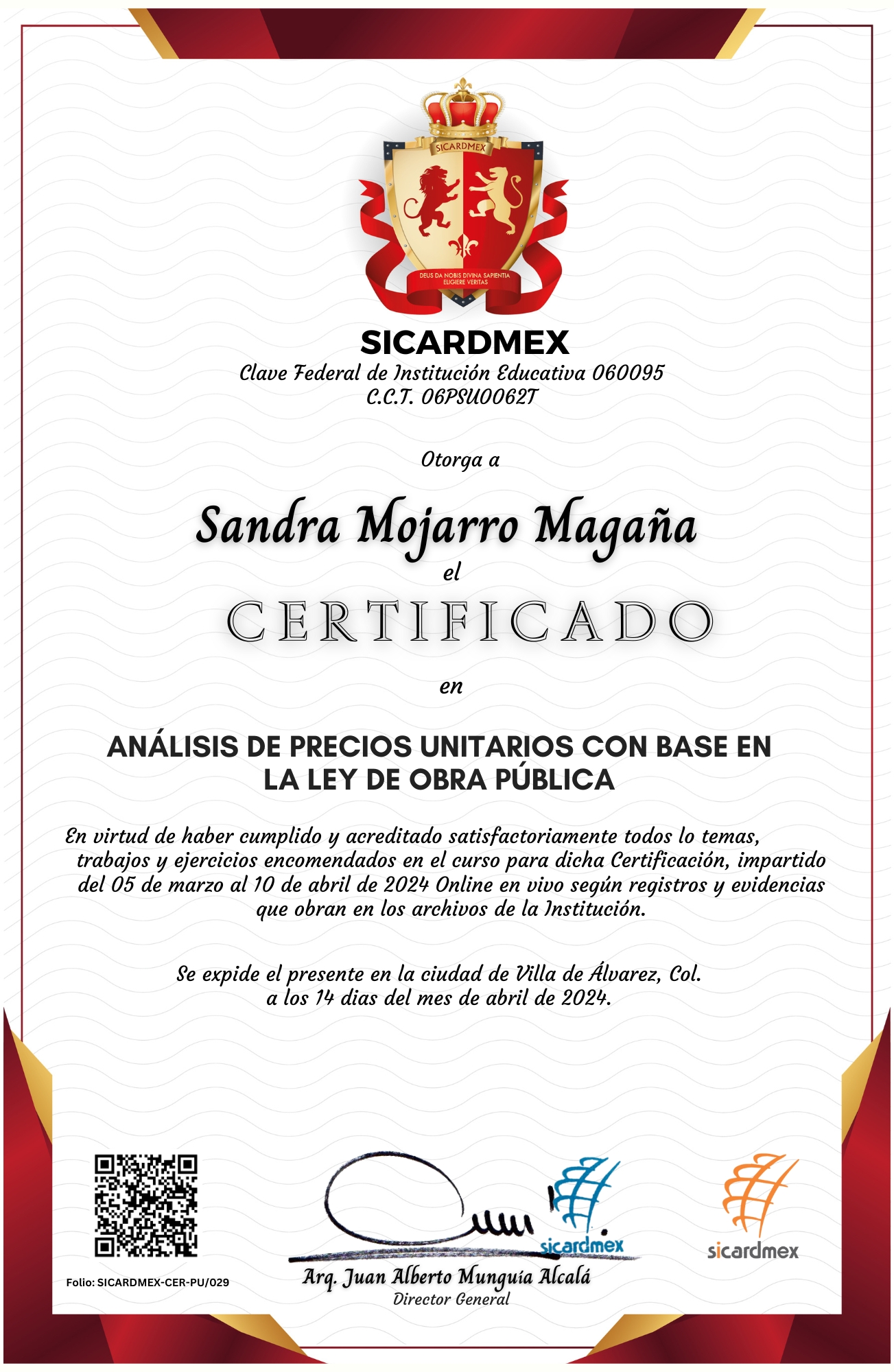 Certificado - Sandra Mojarro