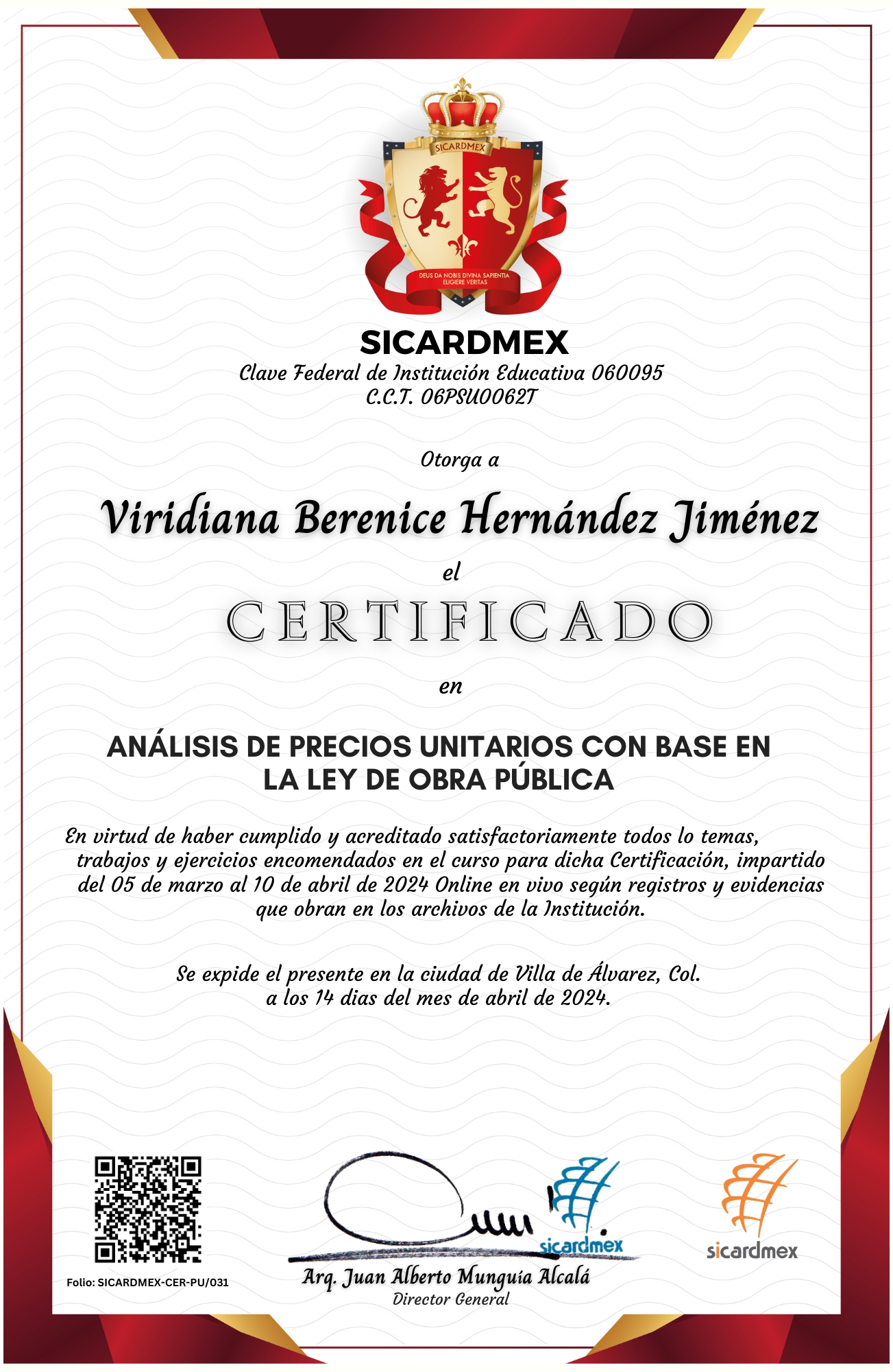 Certificado Viridiana Hernandez