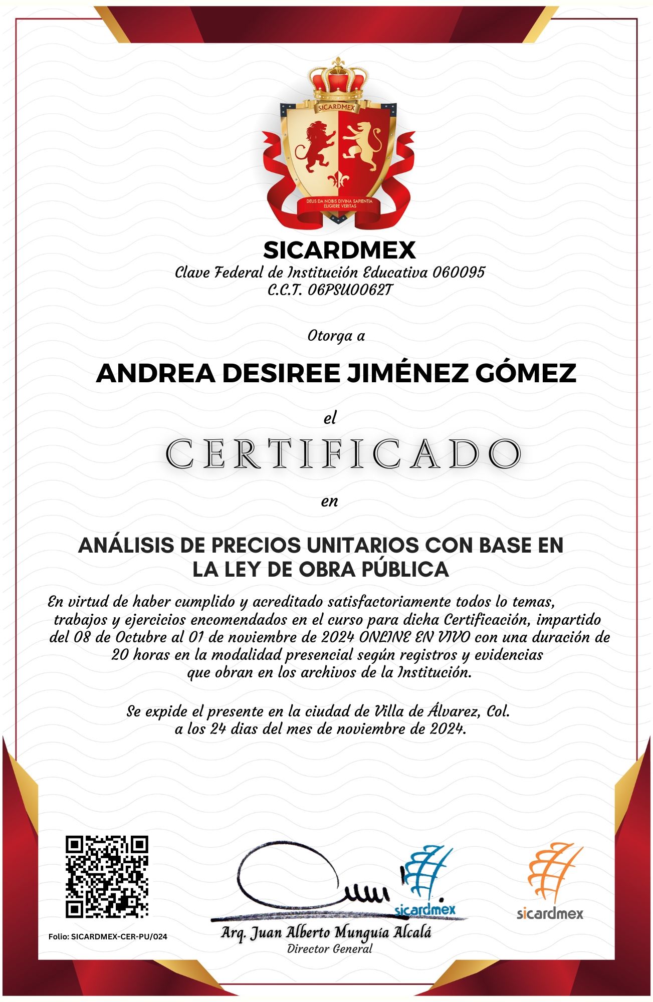 CERTIFICADO PRECIOS UNITARIOS