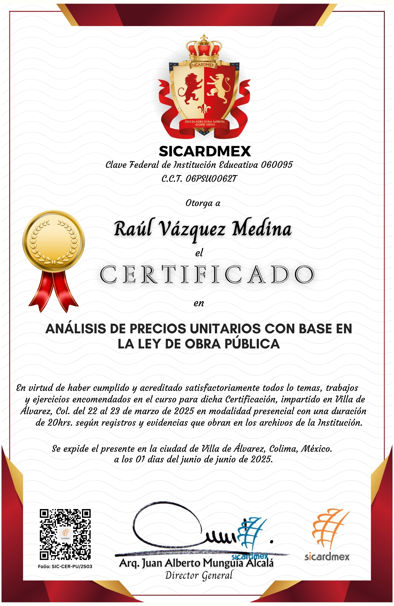 Sicardmex Certificado - Raúl Vázquez Medina